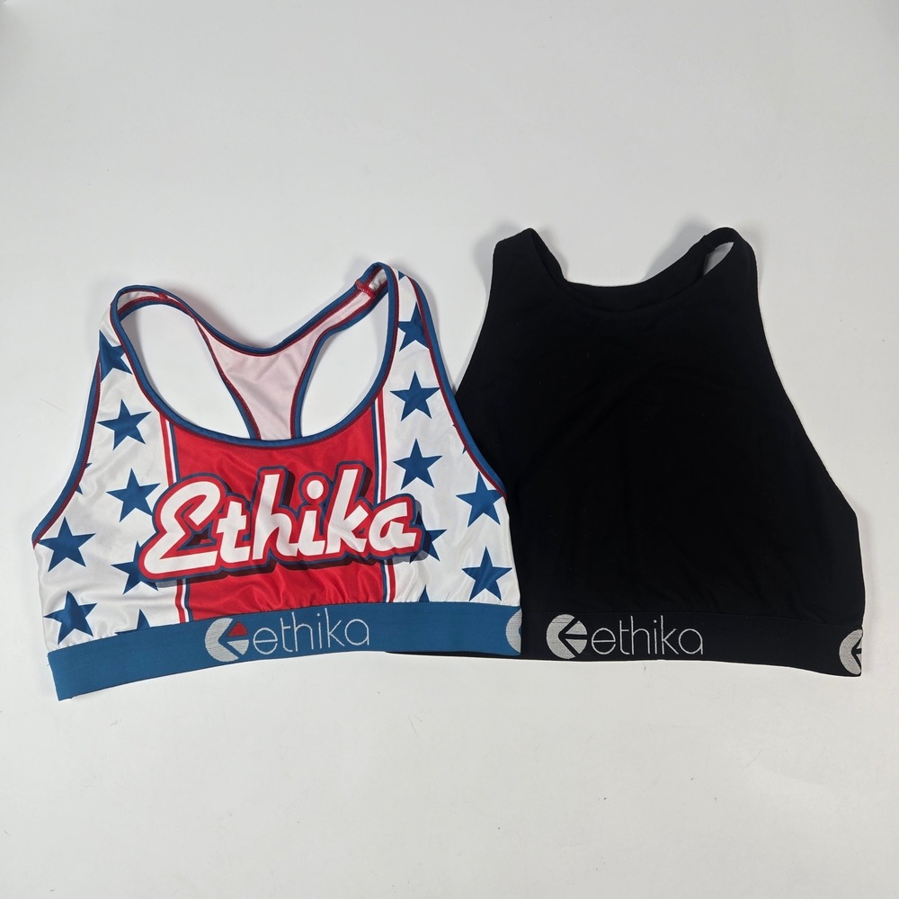 Ethika Sports Bra Womens XL Red White Blue Black Stars Americana Bundle 2pc